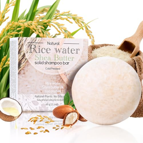Shampoing Solide au Riz,À l’Eau de Riz,Beurre de Karité et Huile de Coco,Anti-Chute,Nourrissant et Fortifiant,Favorise la Croissance des Cheveux
