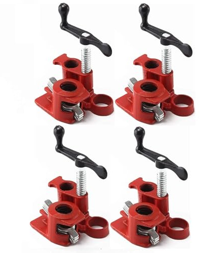CROWNSHOP 4PCS Wood Pipe Clamp Sets Heavy Duty 3/4 Wide Base Iron Woodworking Clamps Workbench Gluing Tool Pipe Screw Clamp for Woodworking Wood Construction Work (4)