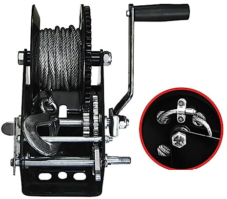 Cabrestante manual, 800LBS Heavy Duty Boat Truck Cable de cuerda de alambre con bloqueo automático Cabrestante manual de trinquete Para jardín forestal(20Meters Cable)