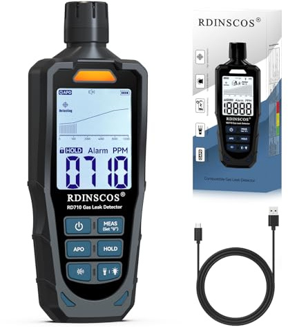 Gasmelder,Wiederaufladbarer Gaslecksuchgerät – Hohe Empfindlichkeit, 0–1000 ppm Alarm für Methan, Propan, Wasserstoff (RD710)