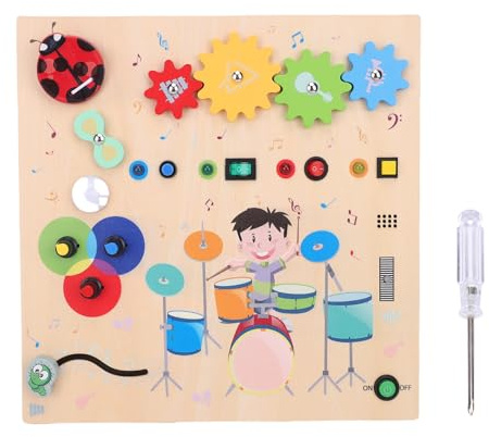 NOENNULL Scheda Sensoriale per Bambini con Interruttore di Illuminazione a LED - Tavola Impegnata in Legno, Giocattoli Educativi Interattivi per Sottili abilità Motorie, Giocattoli da