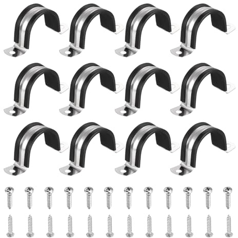 sourcing map 12Pcs 38mm Pipe Clips, 304 Stainless Steel Rubber Coated Cushion Pipe Strap Clamp U-Shaped Bracket with M3x138mm Screws for Tube Hose Cable Installation, Black