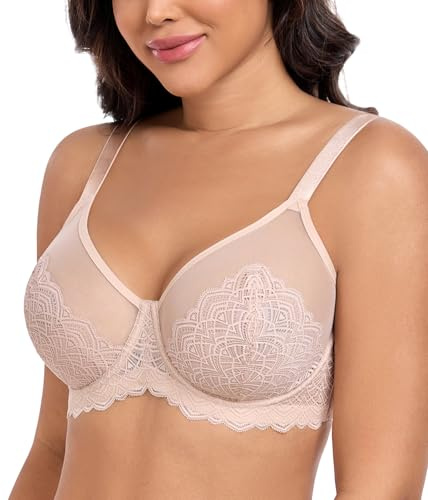 DotVol Women's Lace Minimizer Underwire Plus Size Bra | Unpadded full coverage lace design, ideal everyday shaping support for curvy figures