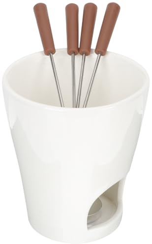 SHINEOFI Caquelon à Fondue en Céramique pour Fondue au Chocolat Beurre et Fromage Chauffe-Bougie Chauffe-Plat Intégré Accessoire Cuisine Multifonction pour Fêtes et Repas Conviviaux