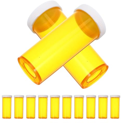 Set da 12 Flaconi di Pillole in Plastica Arancione con Sigillo Protettivo, Contenitori Portatili per Pillole da Viaggio, Organizer Compatti per Medicinali e Uso Quotidiano