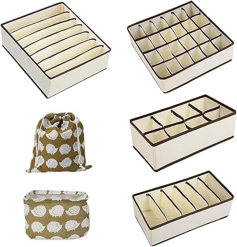 Minnhua 4PCS Organizer Cassetti Armadio Organizzatori per Biancheria Intima Pieghevole Divisori per Cassetti Salvaspazio avec 1PCS Panier et 1PCS Sac de Rangement er Reggiseni Mutande Calzini Cintura