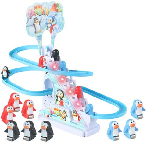 Générique Penguin skjutleksak - berg på med LED-musik | ABS 11,02 x 9,84 x 5,91 tum 9 pingviner 2 AA-batterier spel för interaktiv rolig födelsedagsfest