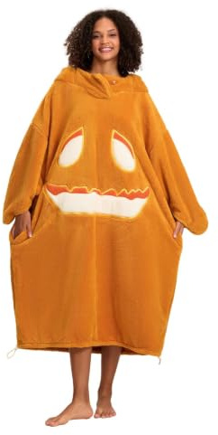 Kürbis Kostüm Erwachsene Halloween, Tragbare Kuscheldecke Mit Kapuze Und Ärmeln, Oversize Hoodie Decke Kuscheligem Fleece, Warmer Schlafanzug Für Damen Und Herren, Gemütliche Decken Für Zuhause