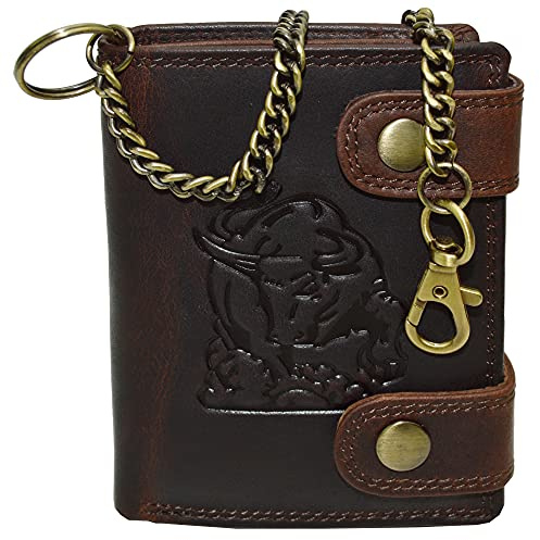 EL Torro Büffel Voll Leder Geldbörse Portemonnaie mit RFID Schutz Brieftasche Herren Geldbeutel mit Kette
