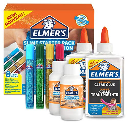 Elmer's Kit di Base per Slime con Colla Trasparente e Glitterata, Penne con Liquido Magico Attivatore di Slime, Confezione da 8
