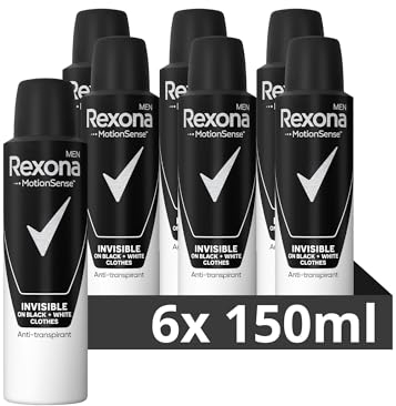 Rexona Rexona Men's Deodorant Spray Invisible On Black + White Clothes Antiperspirant 150 ml - Pack of 6