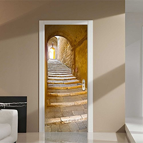 Adesivi per Porte 3D per porte interne Autoadesivo Scale di pietra 90x210cm fotomurali Decorazione da Parete Poster murale Decalcomanie Rimovibile Soggiorno Cucina Camera da letto Decorazione Parete