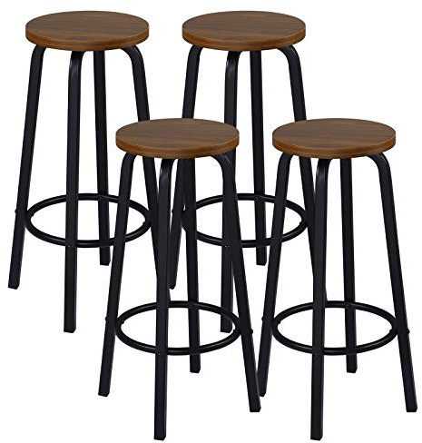WOLTU Barhocker 4er Set, Runde Tresenhocker 72cm, Dunkelbuche | Barstuhl mit Fußstütze, Rutschfesten Pads, für Küchen, Wohnzimmer, Esszimmer, Bar, Metall