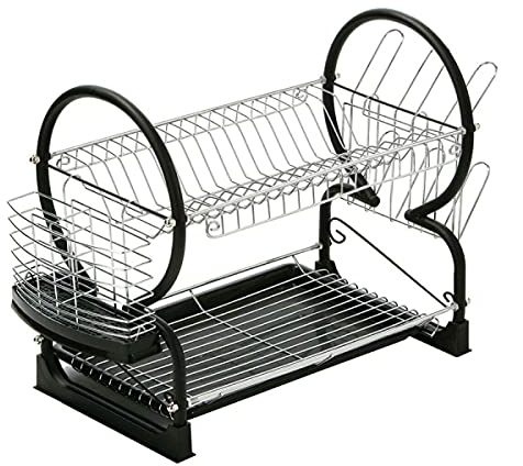 Dish drainer Rack 2-Tier Easy Assemble Kitchen Dish drying rack Utensil Holder basket For Pots Bowls & Plates With Tray