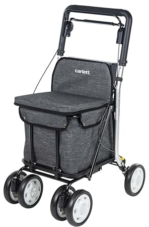 CARLETT Lett800 Senior Comfort 4 Wheels and Seat, Foldable Trolley with Removable Shopping Bag 29 L / 15 kg, Grey, Fabric, Blue, 29L/15kg