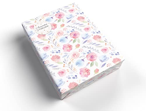 Geschenkpapier für Frauen Freundin Oma Blumen pastel Geschenkpapier für kleine Geschenke für Geburtstag Weihnachten Hochzeit (5 Bögen + 5 Aufkleber Blumen + 18 Verschlusspunkte)