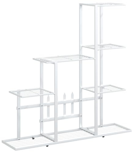 vidaXL Blumenständer Blumentreppe Pflanzenständer Blumenregal Pflanzentreppe Pflanzregal Regal Blumenbank 94,5x25x88cm Weiß Metall