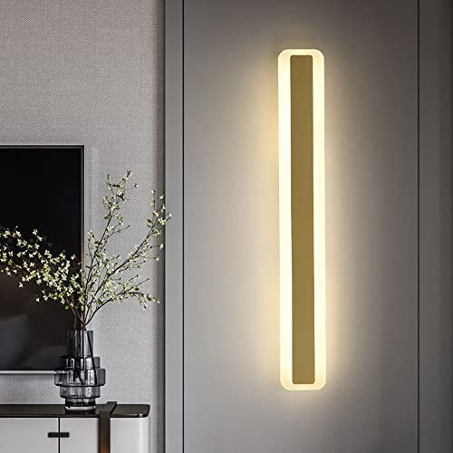 MOLOURK LED Wohnzimmer Wandlampe Innen Moderne Lange Acryl Wandleuchte Dimmbar Nachttischlampe Spiegelleuchte Lange Lichtleiste Wandbeleuchtung Badlampe für Badzimmer Schlafzimmer Treppen (Gold,80cm)