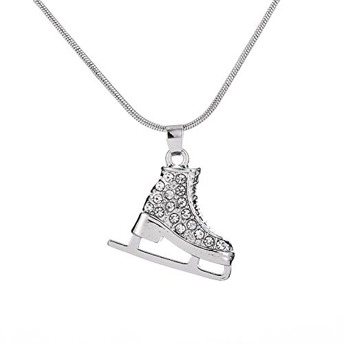 TEAMER 3D Turquoise Crystal Ice Skate Necklace Figure Skating Pendant Skater Necklace Jewelry for Women, Zinc, Rhinestone