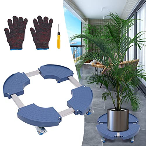 WSIKGHU Pflanzenwagen Schwerlast Pflanzenroller Rolltablett Größenverstellbar 40 bis 50 cm Mit 360° drehbaren Rädern Anti Rutsch Platte Tragkraft 400 kg Blumenkübel Auf Rollen