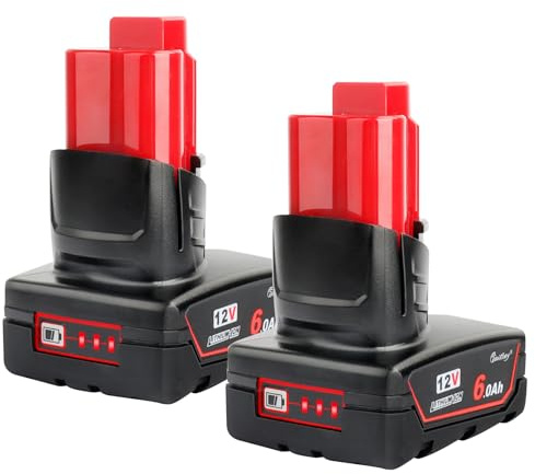 Waitley 2X Batteria per Milwaukee M12 12V 6,0Ah Li-ion | 2 batterie di ricambio Milwaukee M12 12V 6,0Ah con celle Li-ion, protezione integrata e lunga durata