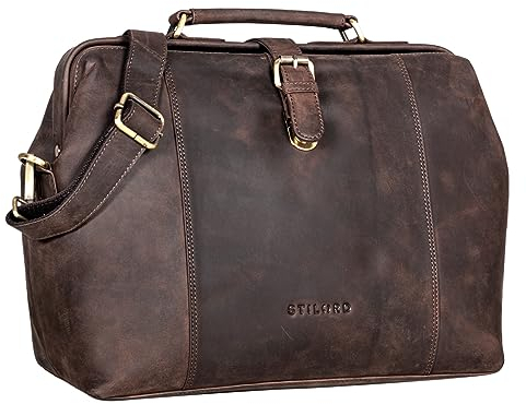 STILORD 'Johannes' Vintage Arzttasche Leder Arztkoffer Retro Reise Tasche Hausbesuch Doktortasche Leder-Tasche mit Steckschloss Antik, Farbe:dunkel - braun