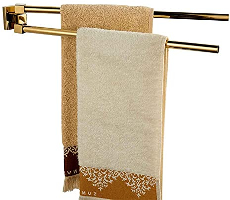 ALINZO Handtuchhalter 2-Armiger Handtuchhalter Kein Bohren Handtuchregal Rotierend Vollkupfer Faltbar Selbstklebend Wandmontiert für Badezimmer-Golden
