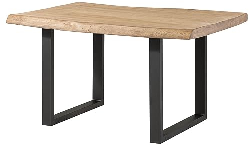 MASSIVMOEBEL24.DE | Freeform 5 - Baumtisch aus Mangoholz - beige lackiert | + U-Beine in anthrazit matt | 160x90x77 | Massivholztisch Baumkantentisch Esstisch