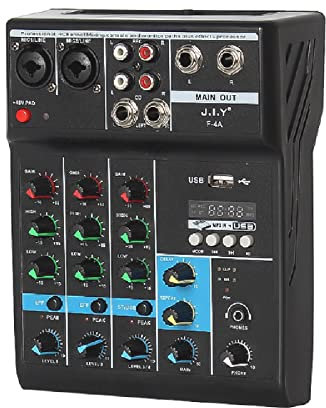 Mixer USB,KOCAN Console di missaggio professionale a 4 canali Mini mixer USB con scheda audio Console effetti Computer Tuning Mixer scheda audio con connessione BT Guadagno del riverbero Regolazione d