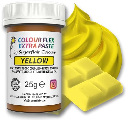 Sugarflair Colourflex Extra Paste Lebensmittelfarbe Paste Yellow - Essbare Lebensmittel Farbe für Buttercreme, Schokolade, Zuckerpaste, Zuckerguss, Fondant, Kuchenmischungen, Teig und mehr - 25g