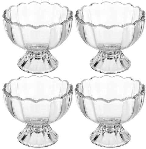 Happyyami Set of 4 Footed Glass Ice Cream Bowls Elegant Dessert Cups for Sundaes Parfaits and More - Transparent 190Ml