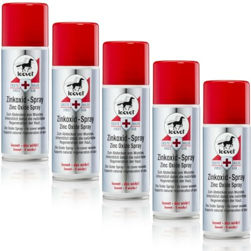 RL24 leovet - Erste Hilfe Zinkoxid-Spray – 5 x Wundspray 200 ml (5er Set) | Pferde-Zinkspray zum Abdecken von Wunden – Zinksalbe zum Sprühen f. beanspruchte Haut – Schutzfilm vor Schweiß & Urin