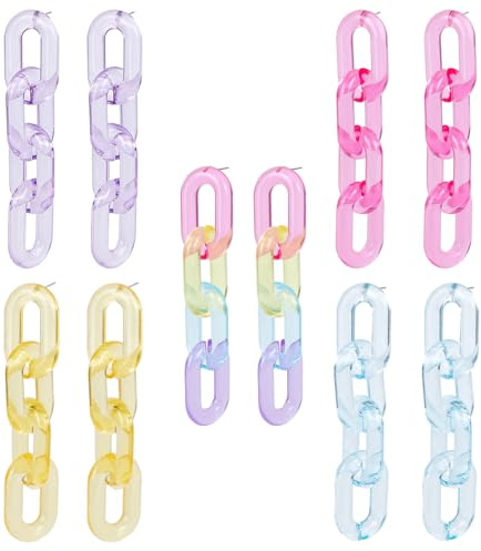 ANATTASOUL 5 Paar Acryl-Büroklammer-Ohrringe, Kettenglieder-Ohrringe, Elegante Hohle Kettenohrringe, Retro-Ohrhänger, Baumelnde Ohrringe Für Frauen, Statement-Ohrstecker, Schmuck, Geschenk