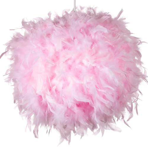 Klass Home Collection 30cm Pink Feather Light Shade for Pendant Ceiling, Table, Floor Lamp - Fluffy Lampshade for Living Room, Bedroom