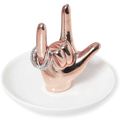 Lynagert I LOVE YOU Hand Ring Holder - Ceramic Jewelry Holder Dish Trinket Tray for Rings, Earrings, Necklace Organizer, Engagement & Wedding Ring Holder, Christmas & Birthday Gifts (Rose Gold)