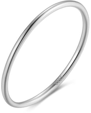 KnSam Trauringe S925 Sterlingsilber, Klassiker Dünn 1MM Breite Stapelring Damen Ring Boho, Freundschaftsringe Hochzeitsring Sterling Silber für Damen, Silber, Gr.49 (15.6)