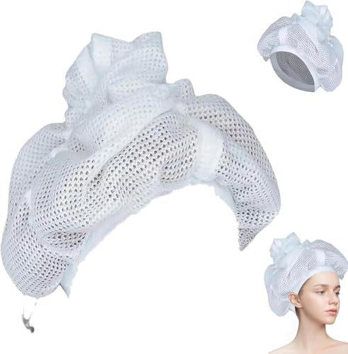 Norhogo Wiederverwendbare Net Plopping Cap für Lockiges Haar, Netz Plopping Kappe mit Kordelzug, Netzploppmütze zum Trocknen von lockigem Haar, Haarnetz Plopping Haube mit Verstellbarem Kordelzug