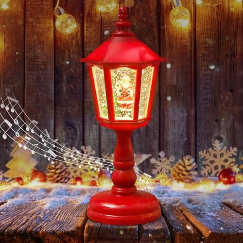 Weihnachts Schneekugel Laterne mit Musik, Weihnachtslaterne Laterne mit Warmweißes LED Licht, Schneelaterne Weihnachtskerze, Glitzernde Verschneiter Globus Nachtlicht, Weihnachtsdekoration Innen