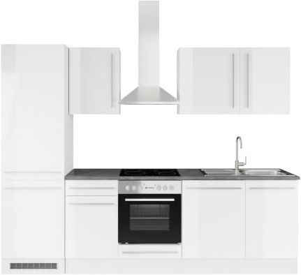 JAZZ 8 Küchenzeile ohne Elektrogeräte Einbauküche in Weiß Hochglanz Grau | 280 x 211 x 60 cm (B/H/T), Küche ohne Elektrogeräte, Einbauküche ohne Geräte, geräumig, mit viel Stauraum, modernes Design
