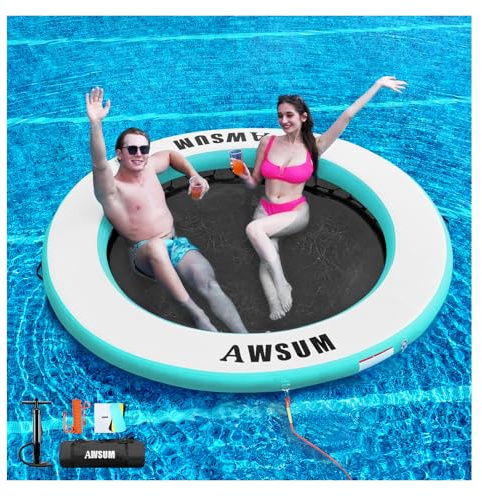 AWSUM Grande plate-forme de bain gonflable - Tapis d'eau de piscine - Filet de natation - Île de natation - 240 cm