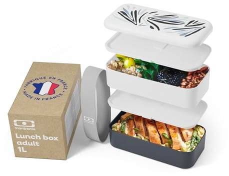 monbento - Brotdose MB Original - Bento Box Erwachsene - Jausenbox 2 Fächer Auslaufsicher - Mikrowelle & Spülmaschinengeeignet - BPA-frei - Meal Prep Lunchbox - Graphic Blau Nordic