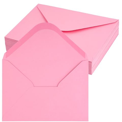 50 Stück Briefumschläge, 120 g/m² Umschläge, 12,5 x 17,5cm, Rosa | Nassklebung Spitzklappe kuvert for Grußkarten，Hochzeit Einladung, Geburtstagskarten