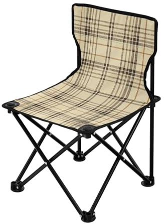 sanluoli Ice Fishing Fishing Chair Vintage Buffalo Plaid Checked Beige Backpacking Chairs Includes Carry Bag