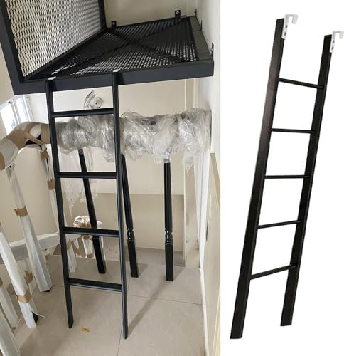 Scaletta corta in metallo per letto a castello, per dormitorio, casa, salvaspazio, scaletta di sicurezza per soppalco, con ganci, scala a castello nera per camper e camper