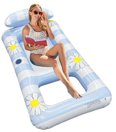 Uppblåsbar poolstol, vikbar flytbädd, semesterpoollounge, ultimat komfort, enkel uppblåsning, 154 x 82 cm/60,63 x 32,28 tum, för semester och daglig avkoppling