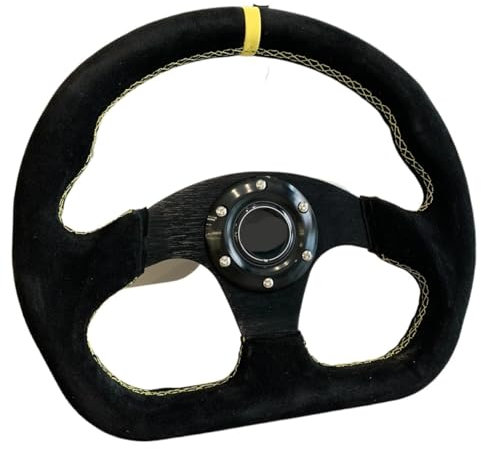 Volante Sportivo Auto,Volante a Calice Volante da corsa piatto da 330 mm e 13 pollici con cuciture nere(B)