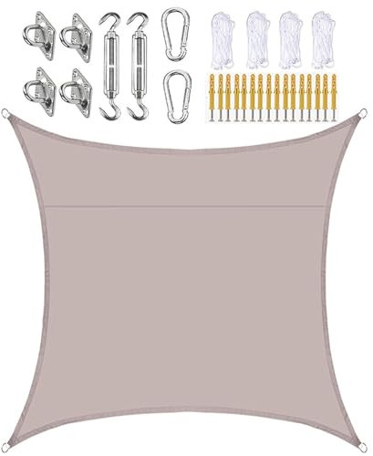 SLDAGe Vela Parasole Impermeabile con Kit Hardware Vela Ombreggiante Rettangolare, Tende a Vela Protezione Raggi UV 95%,Vela da Sole per Esterno Giardino Terrazzo Balcone Campeggio,6x6 m