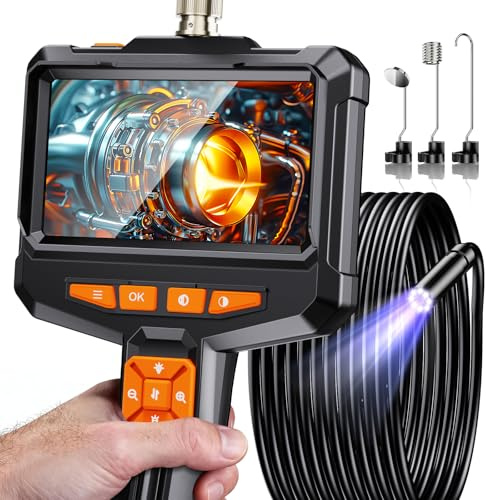 Endoscope Camera with Light, Handheld Borescope Inspection Camera with 4.3 IPS Screen, AukonVee IP67 Waterproof with 8 Adjustable LED Lights & 16.5FT Semi-Rigid Snake Camera, Bore Scope Tools for Men