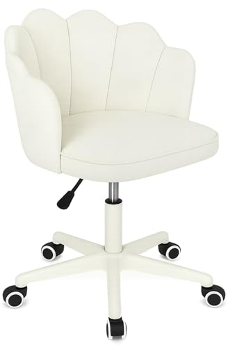 GROWNEER Velvet Office Desk Chair with Tufted Barrel Back, Adjustable Swivel Vanity Chair with Armrests, 136 kg Load, Ergonomic Padded Seat for Home Office, Bedroom or Study (Beige)
