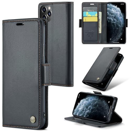 Rerzoiro Handyhülle für iPhone 11 Pro Max Hülle, Premium PU Lederhülle Klappbar Flip Case [RFID Blocker] Tasche Magnet Kartenfach Klapphülle Schutzhülle für iPhone 11 Pro Max, Schwarz